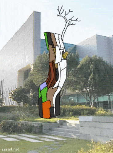 고목 나무와 새 - 사람과 소통하는 인터랙티브 키네틱아트 조형물 - 철이야기 고목 나무와 새 - 사람 반응형 키네틱아트 조형물