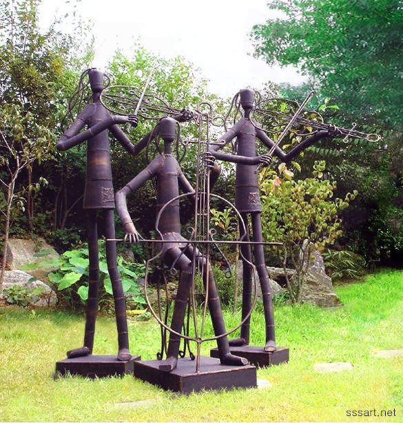 숲속의 연주회 - 현악 삼중주가 살아있는 금속조형물 - 철이야기 숲속 연주회 - 현악 삼중주 수제 용접 금속조형물
