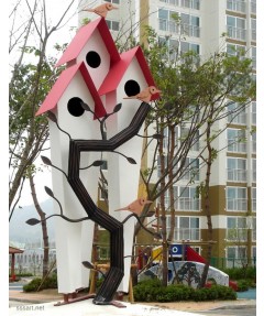 철이야기 키 큰 새집 - 화이트 블랙 모던 스테인리스(스텐) 금속조형물