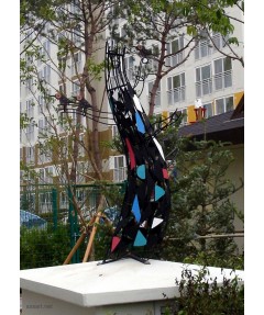 철이야기 모자이크 고목 나무 - 검은색 컬러 포인트 금속조형물