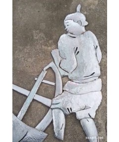철이야기 김홍도 부조 금속조형물 - 단원 소로 밭 가는 농부 스테인리스 벽면 부조